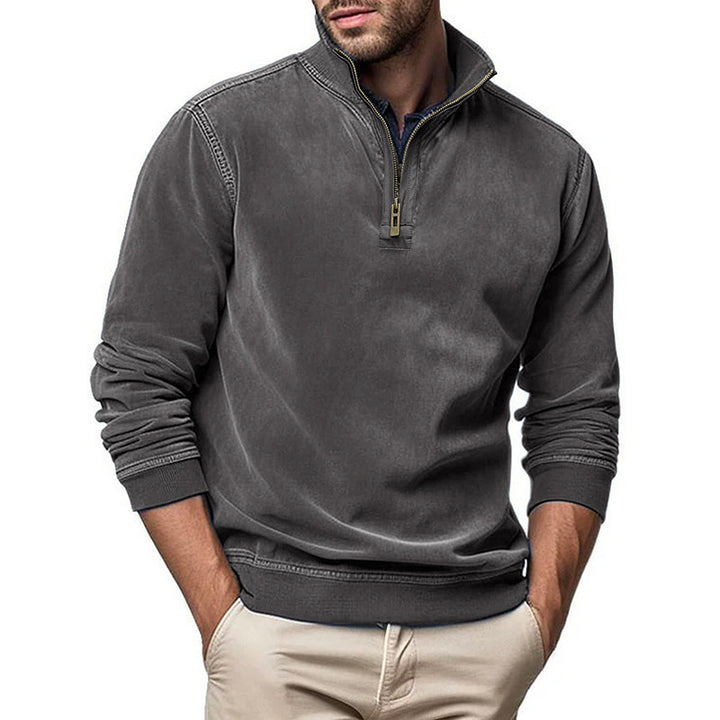 Men's Half-Zip Sweatshirt with Stand-Up Collar and Ribbed Cuffs Mune Fashion