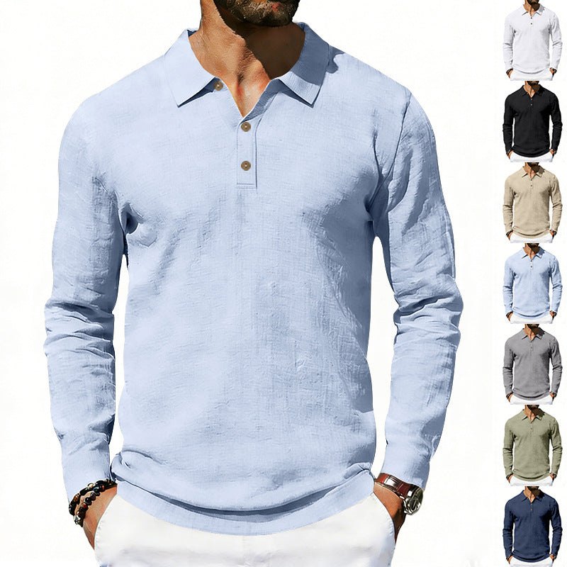 Men's Long Sleeve Polo Shirt made of Cotton Gauze with Three-Button Placket Mune Fashion
