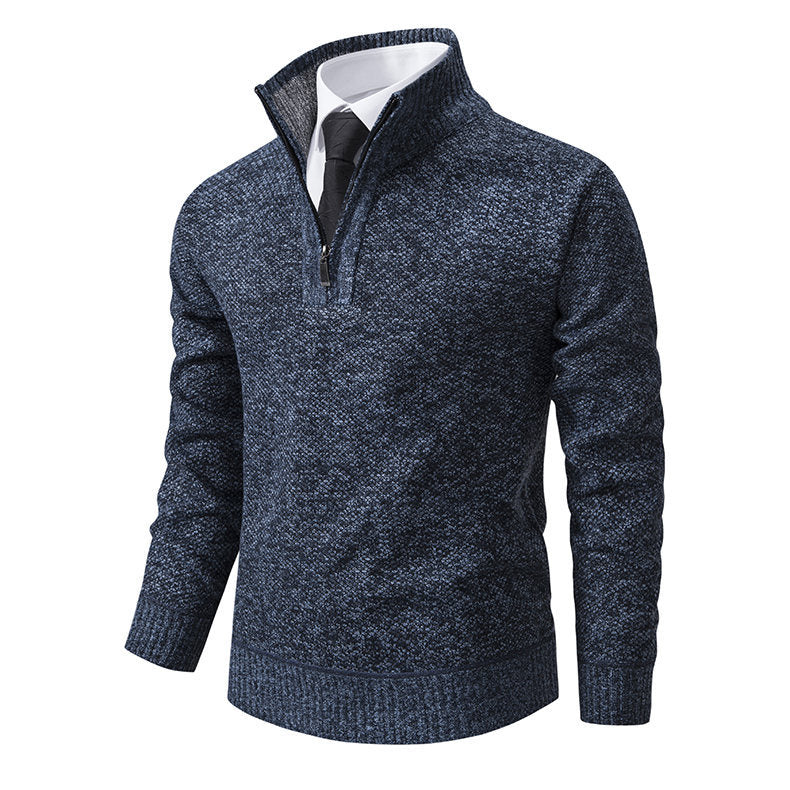 Men's Melange Half-Zip Mock Neck Sweater made of dense fine knit with ribbed cuffs Mune Fashion