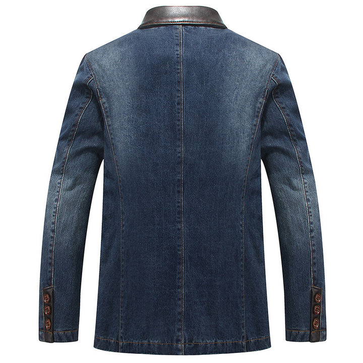 Men's Denim Blazer in Tailored Look with Faux Leather Trim Mune Fashion