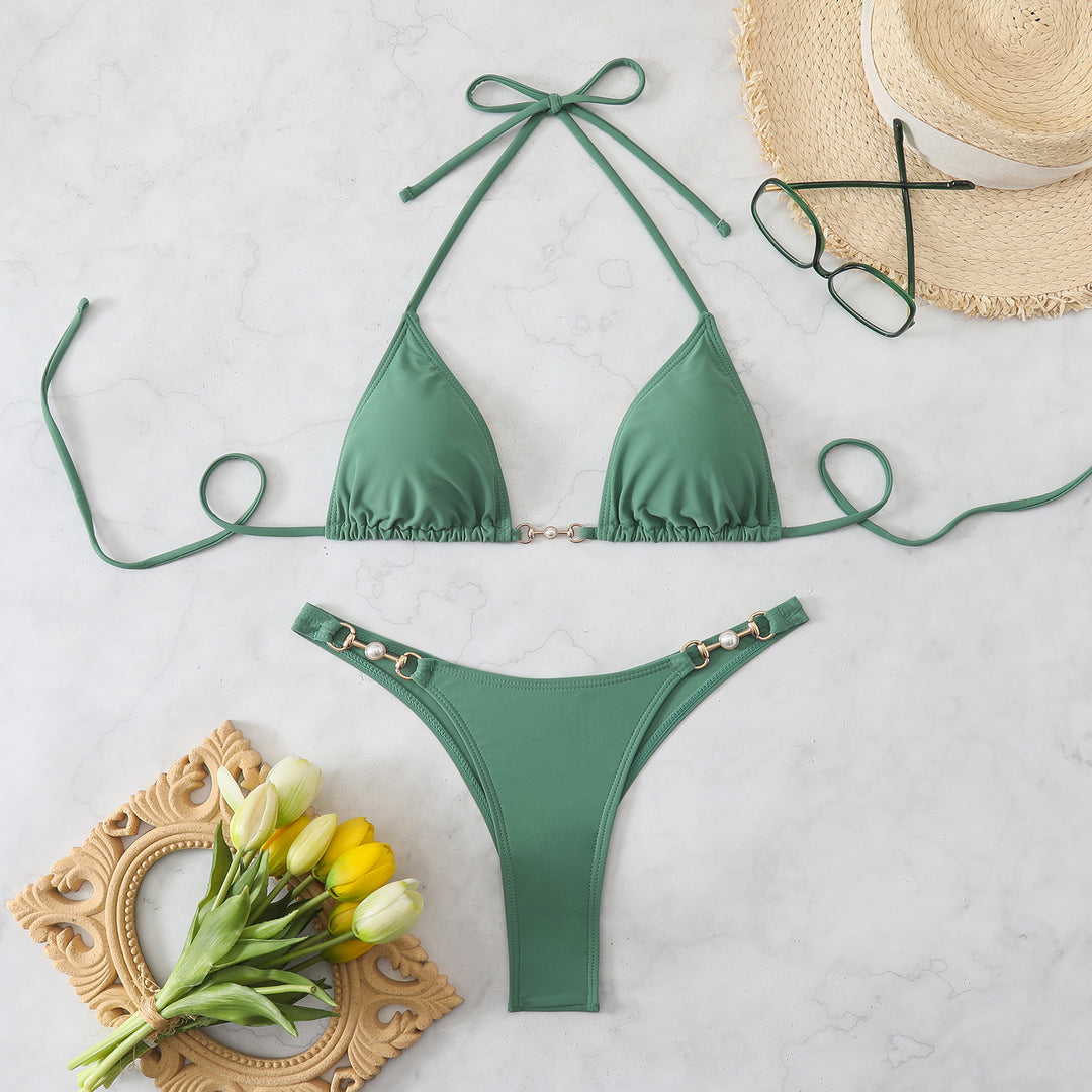 Women's Triangle Bikini with Elegant Gold Accents Mune Fashion