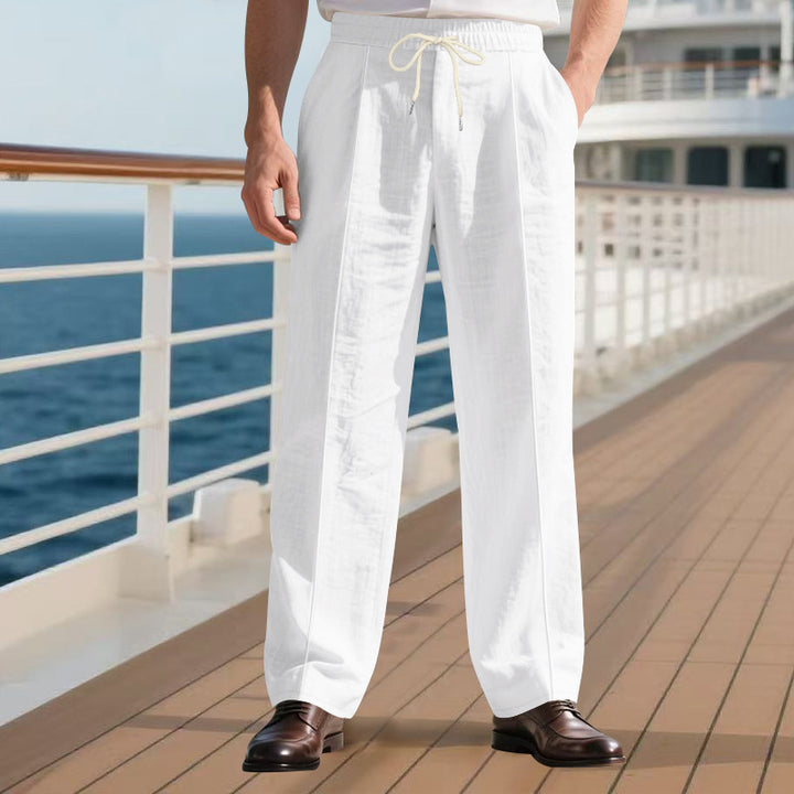 Men's light linen pleated trousers with elastic waistband and drawstring Mune Fashion