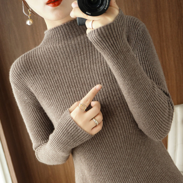 Women's Body-Hugging Ribbed Knit Turtleneck Sweater with Stretch Effect Mune Fashion