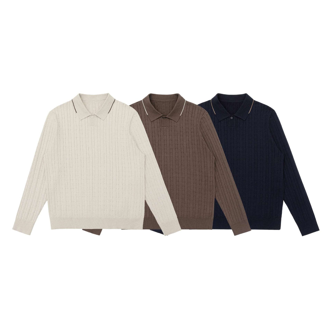 Men's cable knit polo collar pullover with half button placket Mune Fashion