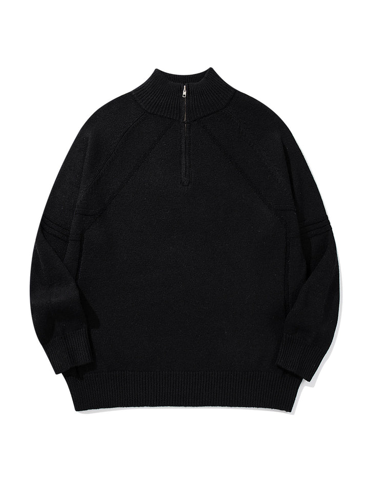 Unisex Halfzip Knit Sweater with High Ribbed Collar and Raglan Sleeves Mune Fashion