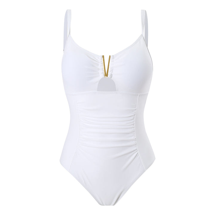 Ladies One-Piece Swimsuit with Ruching and Elegant Zipper Mune Fashion