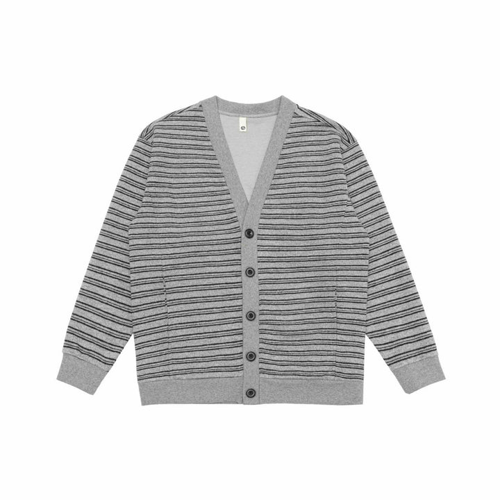 Men's Striped Button Cardigan with V-Neck, Patch Pockets and Ribbed Cuffs Mune Fashion