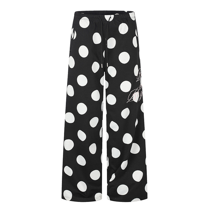 Women's Wide Palazzo Lounge Pants with Comfort Waistband and Dot Pattern Mune Fashion