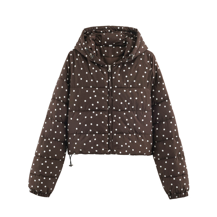 Women's Padded Cropped Hooded Jacket with Polka Dot Pattern Mune Fashion