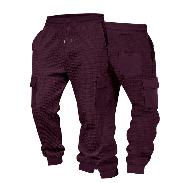 Men's Textured Waffle Cargo Joggers with Elastic Waistband and Multifunctional Pocket Design Mune Fashion