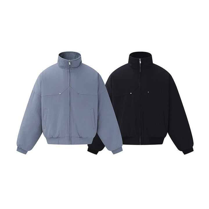Unisex Boxy-padded Short Jacket with High Collar and Minimalist Seam Design Mune Fashion
