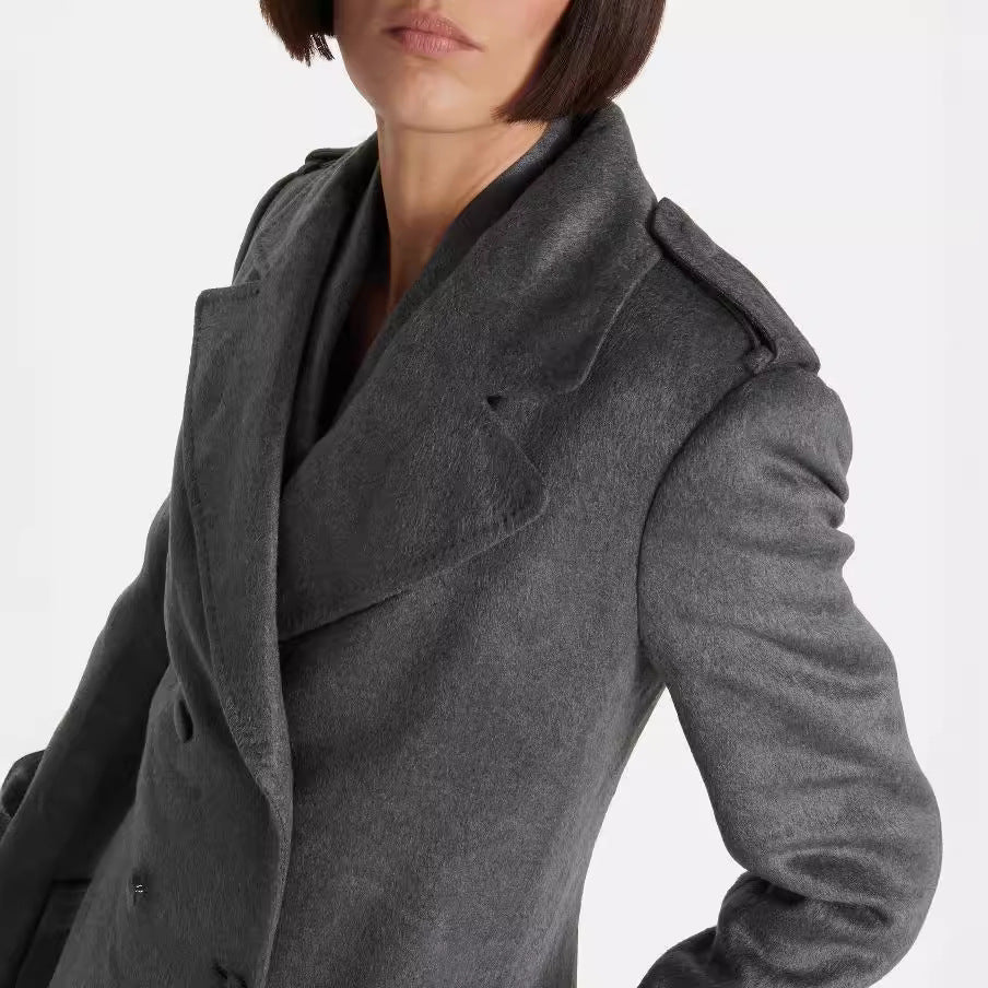 Women's Floor-Length Double-Breasted Coat in Vintage Tailoring with Wide Shawl Collar Mune Fashion