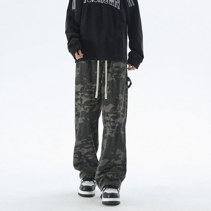 Men's Loose Camouflage Cargo Pants with Long Tunnel Drawstrings and Utility Loops Mune Fashion