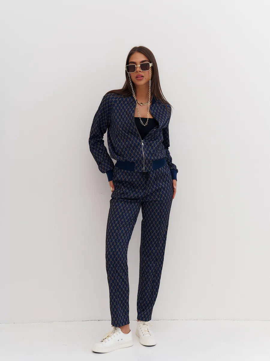 Women's jacquard lounge set with short bomber jacket and high-cut drawstring pants Mune Fashion