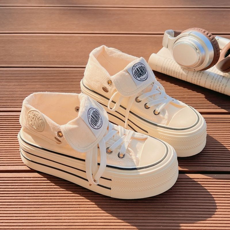 Women's High Platform Sneakers with Fashionable Fabric Upper and Loose Lacing Mune Fashion