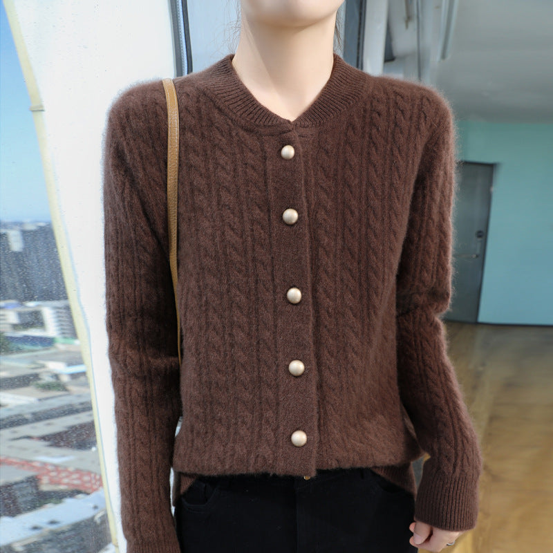 Women's Lightweight Cable Knit Cardigan in Mohair Look with Decorative Pearl Buttons Mune Fashion