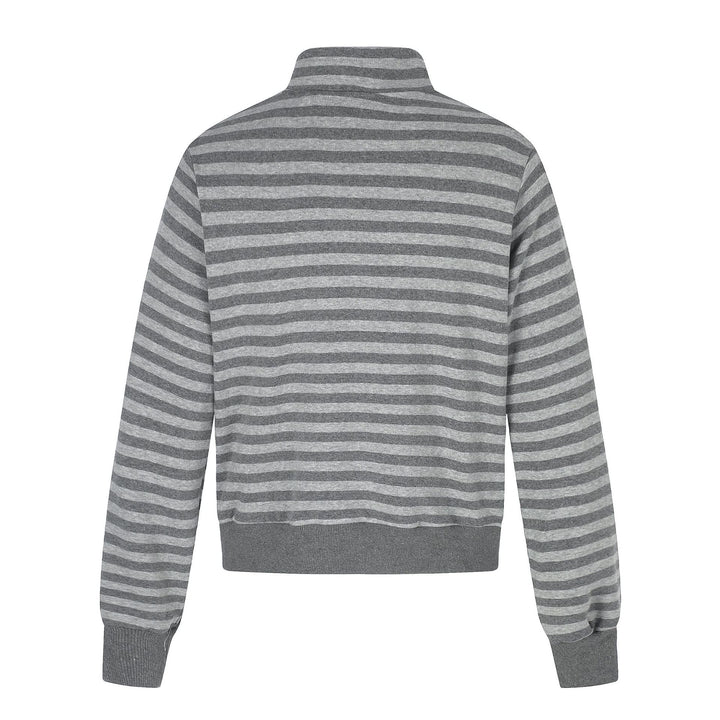 Men's Hoodless Striped Zip Blouson Jacket with Funnel Collar and Vintage Print Mune Fashion