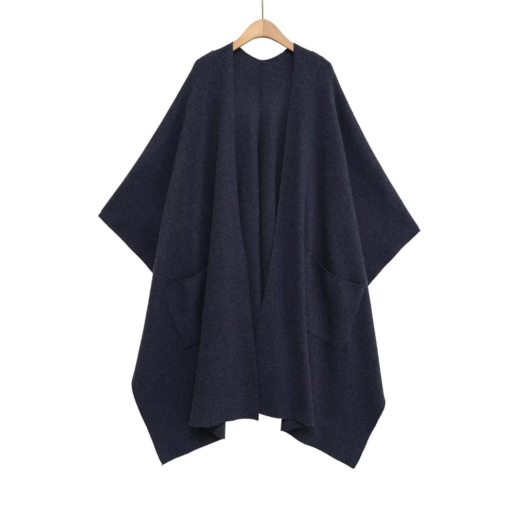 Women's Oversized Knit Poncho with Pockets and Asymmetric Hem Mune Fashion