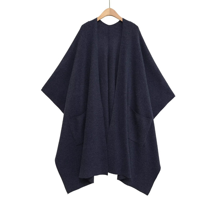 Women's Oversized Knit Poncho with Pockets and Asymmetric Hem Mune Fashion
