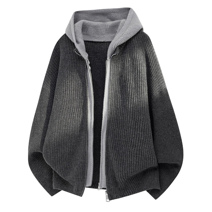 Men's Oversized Knit Jacket with Hood and Zipper Mune Fashion
