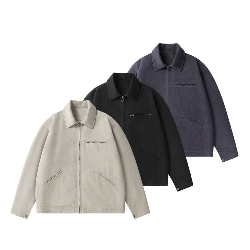Men's short jacket in boxy cut made of canvas with shirt collar and welt pockets Mune Fashion