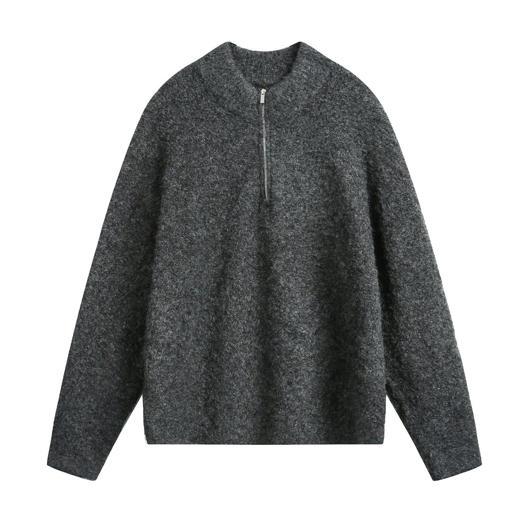 Women Oversized Wool Blend Sweater with Half Zipper Mune Fashion