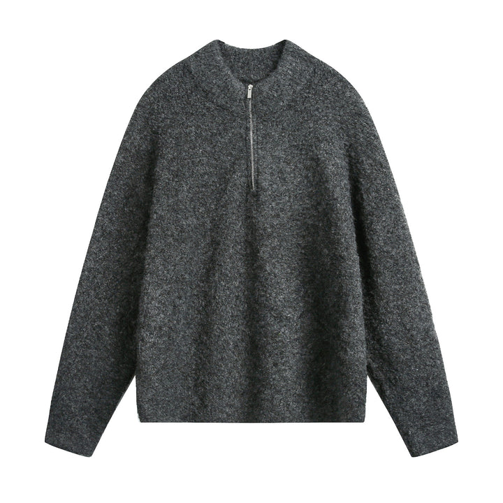 Women Oversized Wool Blend Sweater with Half Zipper Mune Fashion