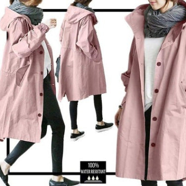 Women's lightweight oversized raincoat with hood and concealed button placket Mune Fashion