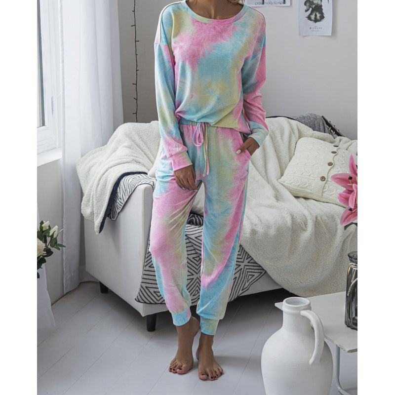 Women Casual Tie-Dye Lounge Jumpsuit with Drawstring and Pocket Mune Fashion