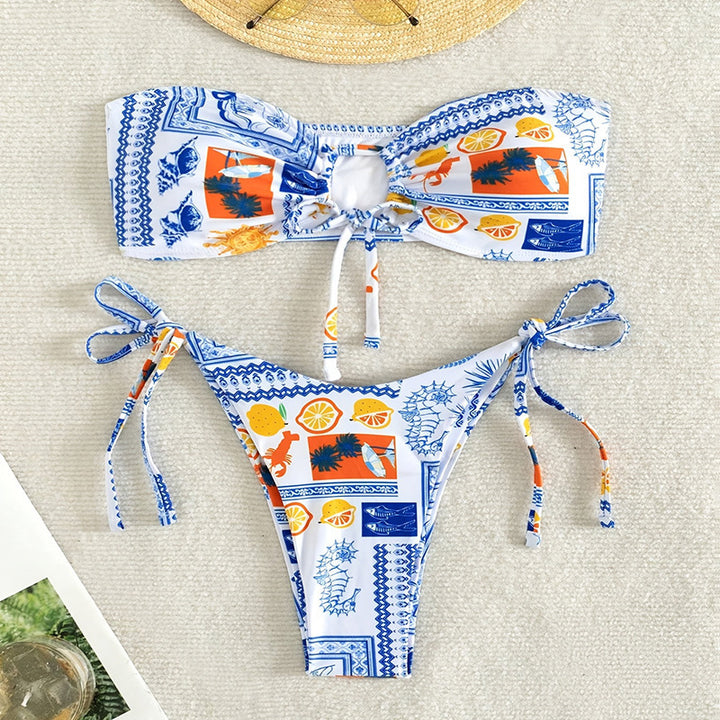 Women's bandeau bikini set with floral pattern and adjustable straps Mune Fashion