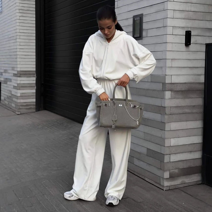 Women's hooded overall with zipper elastic waistband and wide leg Mune Fashion