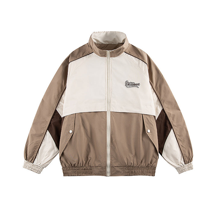 Unisex Classically Cut Track Jacket in Retro Sports Style with High Stand-Up Collar, Color Block Inserts and Elastic Hem Mune Fashion