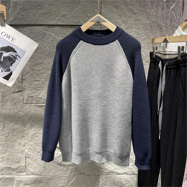 Men's raglan contrast knit sweater with fine rib structure and ribbed cuffs Mune Fashion