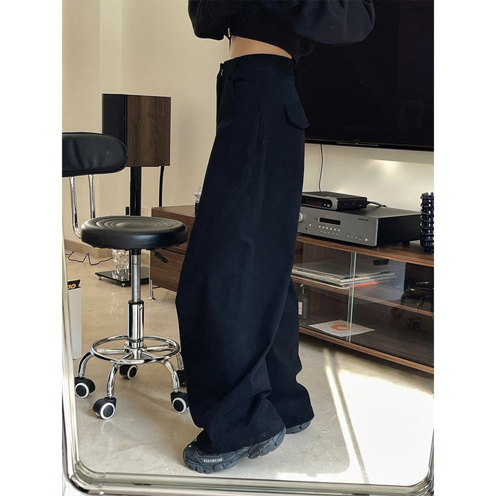 Women Wide High-Waist Cargo-Baggy Pants with Flap Pocket Mune Fashion