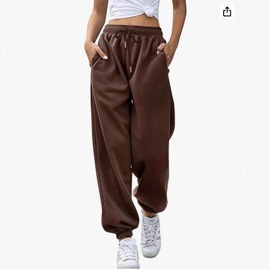Women's casual jogging pants with high waistband, elastic ankle cuffs, and soft fleece lining Mune Fashion
