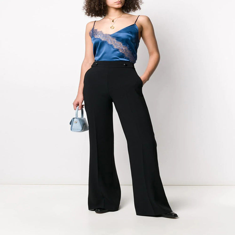 Women's High-Waisted Tailored Palazzo Trousers with Crease and Wide Leg Mune Fashion