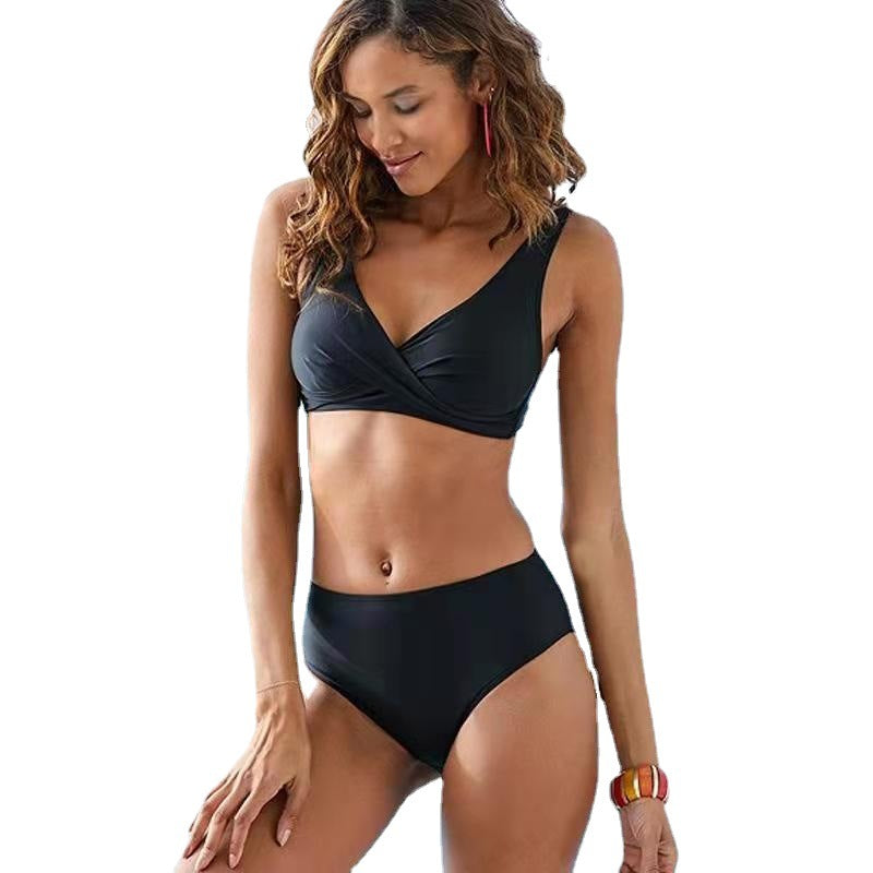 Ladies High-Waisted Bikini Set with Wrap Top Mune Fashion