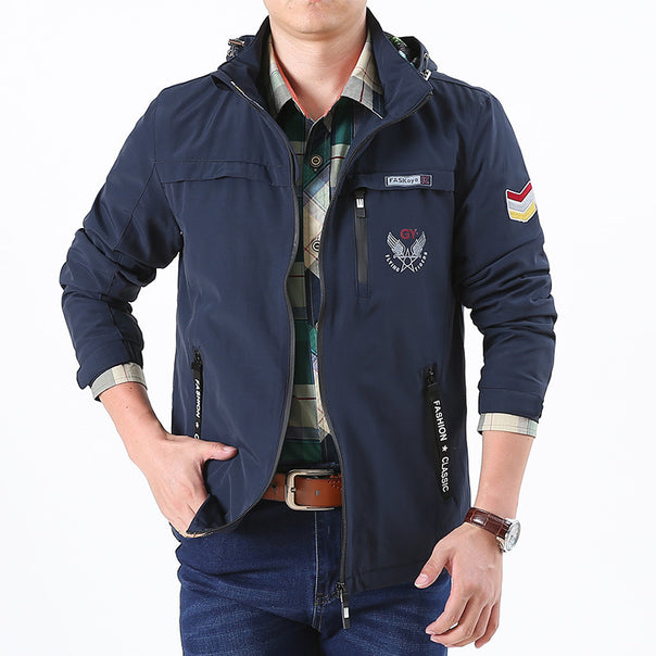 Men's lightweight water-repellent softshell hoodie jacket with zip pockets and sleeve detail Mune Fashion
