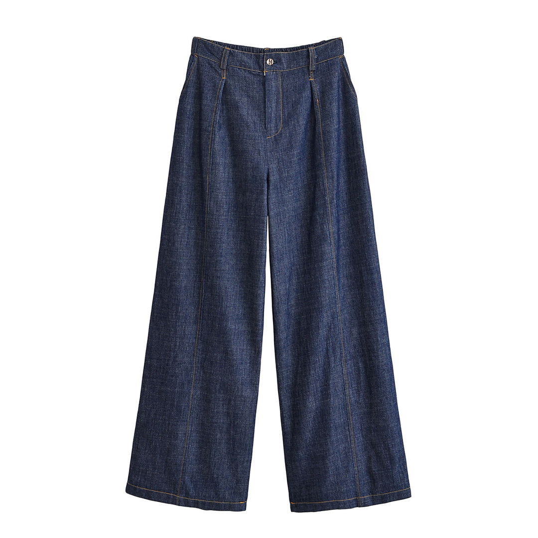 Women's Wide High-Waist Denim Pants with Crease and Wide Leg Mune Fashion
