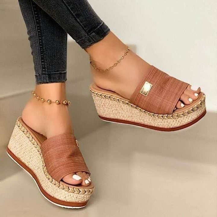 Women's  Espadrille wedge sandals with woven jute platform, wide woven strap, and soft comfort sole Mune Fashion