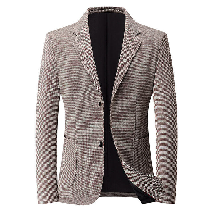 Men's tailored knit blazer made of wool blend with fine nub texture and patch pockets Mune Fashion