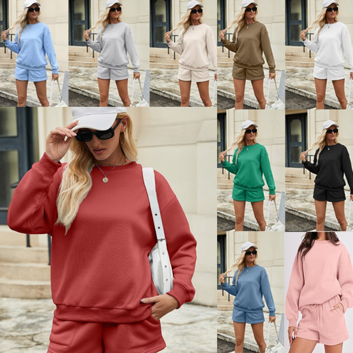 Women's Casual Two-Piece Lounge Sweatset with Oversized Round Neck Sweatshirt and High-Waist Relax Shorts Mune Fashion