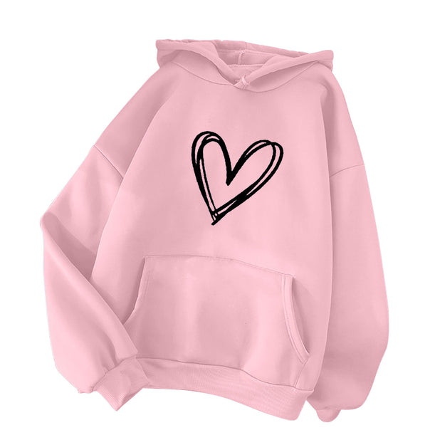 Women oversized hoodie with hand-drawn heart print, kangaroo pocket and soft fleece lining Mune Fashion