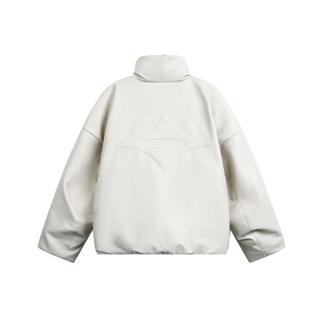Women's Oversized Faux Leather Bomber Jacket with High Stand-Up Collar Mune Fashion