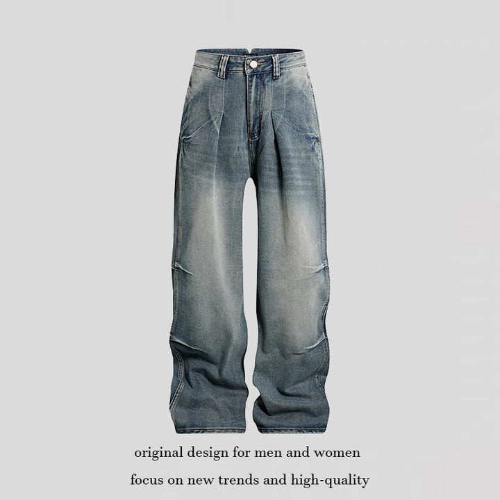 Women High-Waist Wide Denim Palazzo Jeans with Cargo Piping and Used Wash Mune Fashion