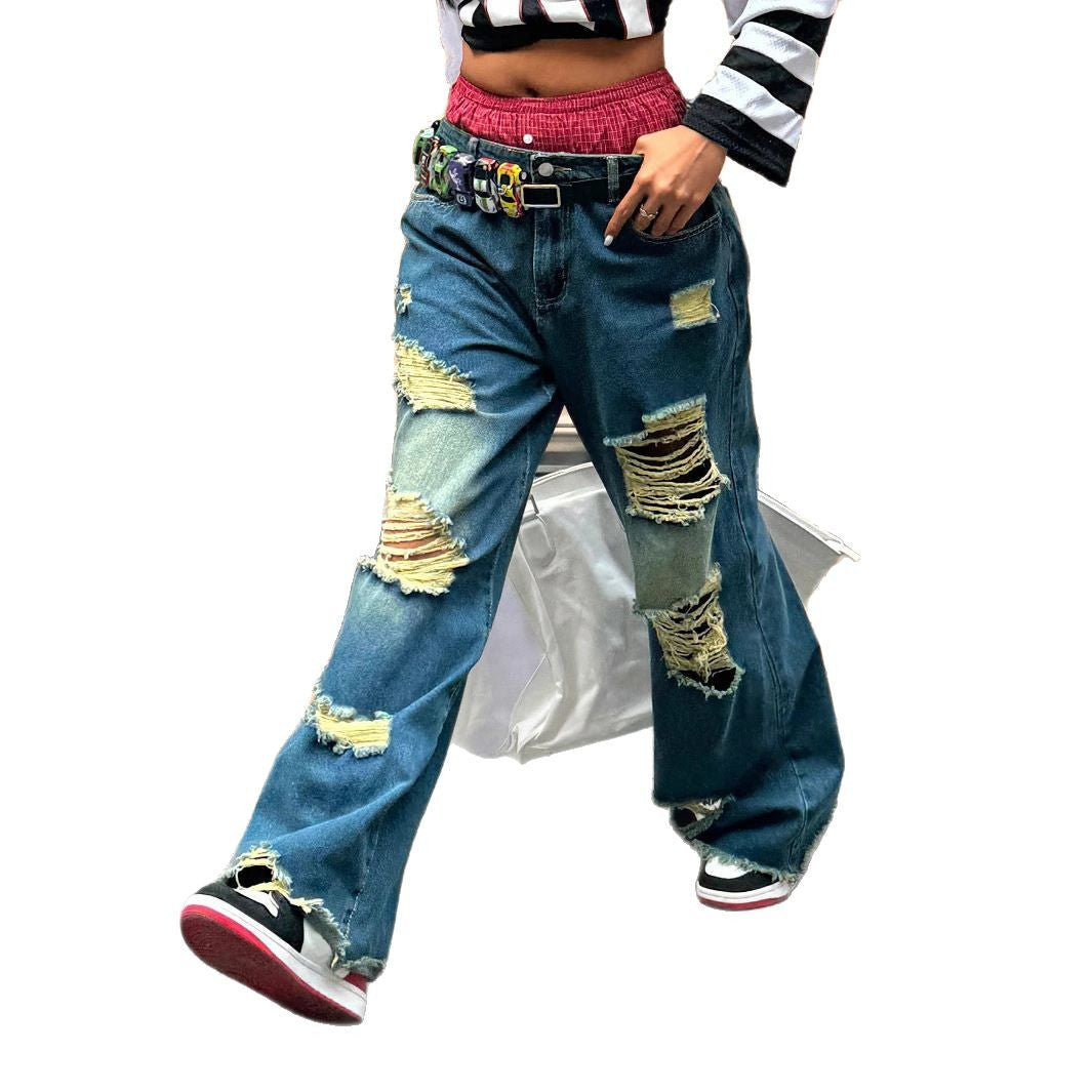 Women wide Destroyed-Baggy-Jeans with large frayed rips and relaxed fit Mune Fashion