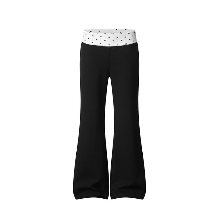 Women's Flared Lounge Pants with Cuff Waistband and Star Motif Mune Fashion
