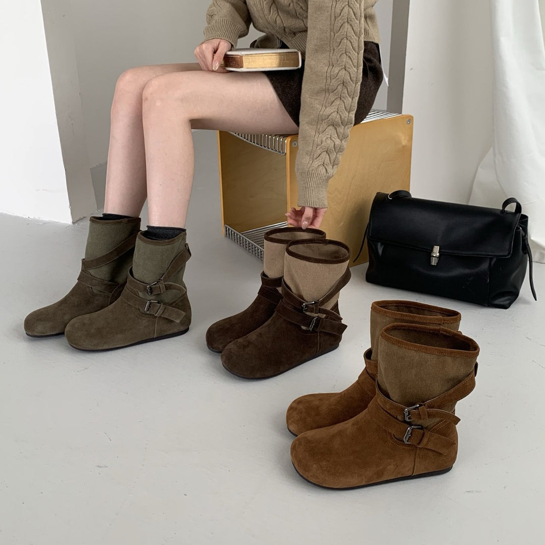 Women Comfortable Ankle Boots with Decorative Straps Mune Fashion