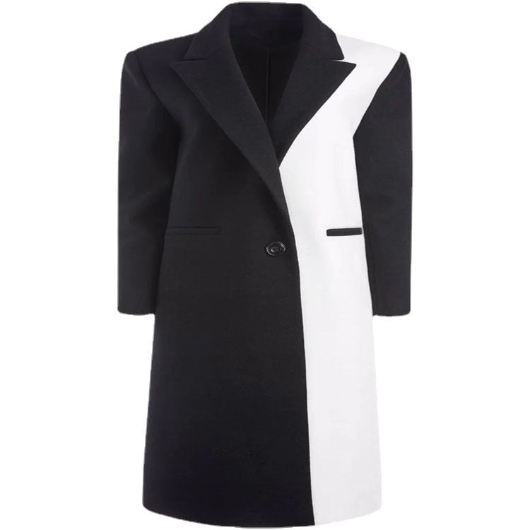 Women's Tailored Midi Long Coat in Clean Tailoring with Contrasted Lining and Shawl Collar Mune Fashion