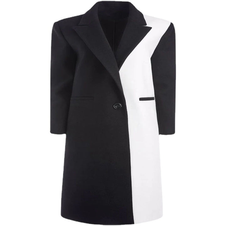 Women's Tailored Midi Long Coat in Clean Tailoring with Contrasted Lining and Shawl Collar Mune Fashion